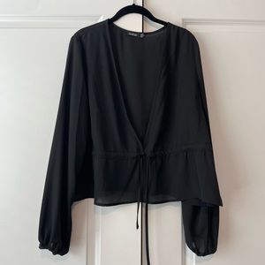 Boohoo Long Sleeve Peplum V Neck Top Sz 14 in Black
